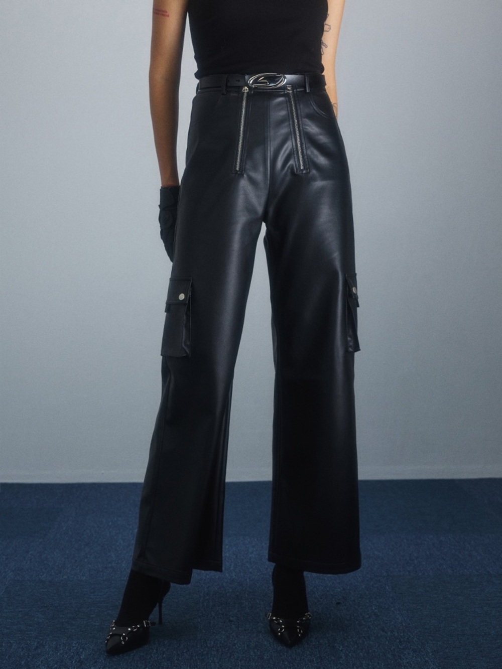 ETERNITY ITA Faux Leather Wide Leg Cargo Pant NWT